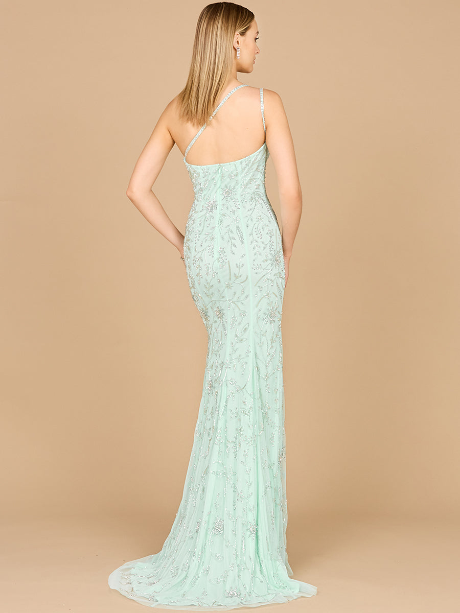One Shoulder Beaded Gown with Slit by Lara New York
