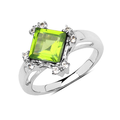 2.01 Carat Genuine Peridot &amp; White Topaz .925 Sterling Silver Ring by Bids.com