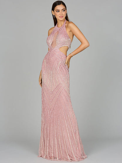Halter Neck Beaded Dress with Cutouts by Lara New York