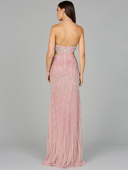 Halter Neck Beaded Dress with Cutouts by Lara New York
