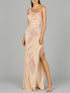 One Shoulder Beaded Gown with Fringe Slit by Lara New York