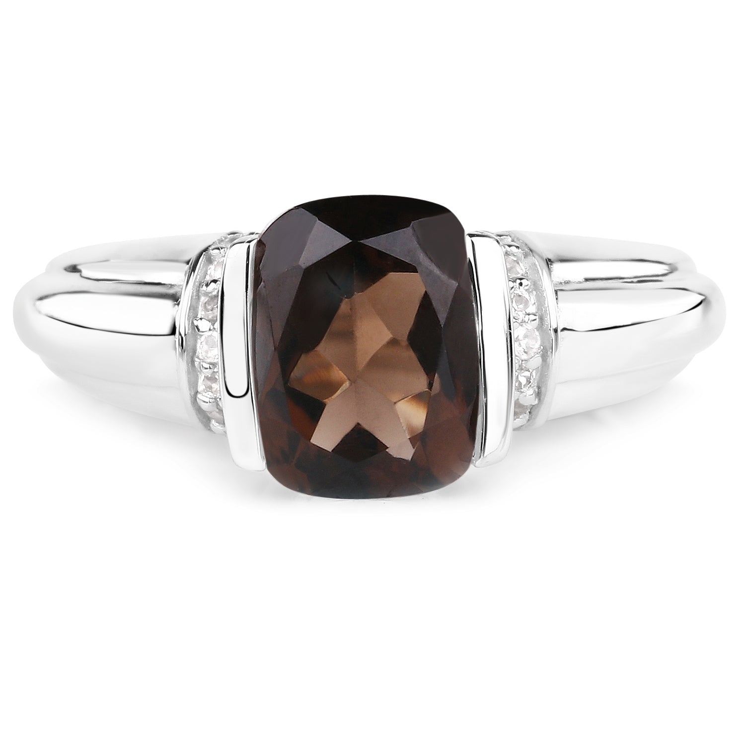 2.03 Carat Genuine Smoky Quartz &amp; White Topaz .925 Sterling Silver Ring  DestGlow