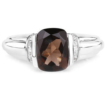 2.03 Carat Genuine Smoky Quartz &amp; White Topaz .925 Sterling Silver Ring  DestGlow