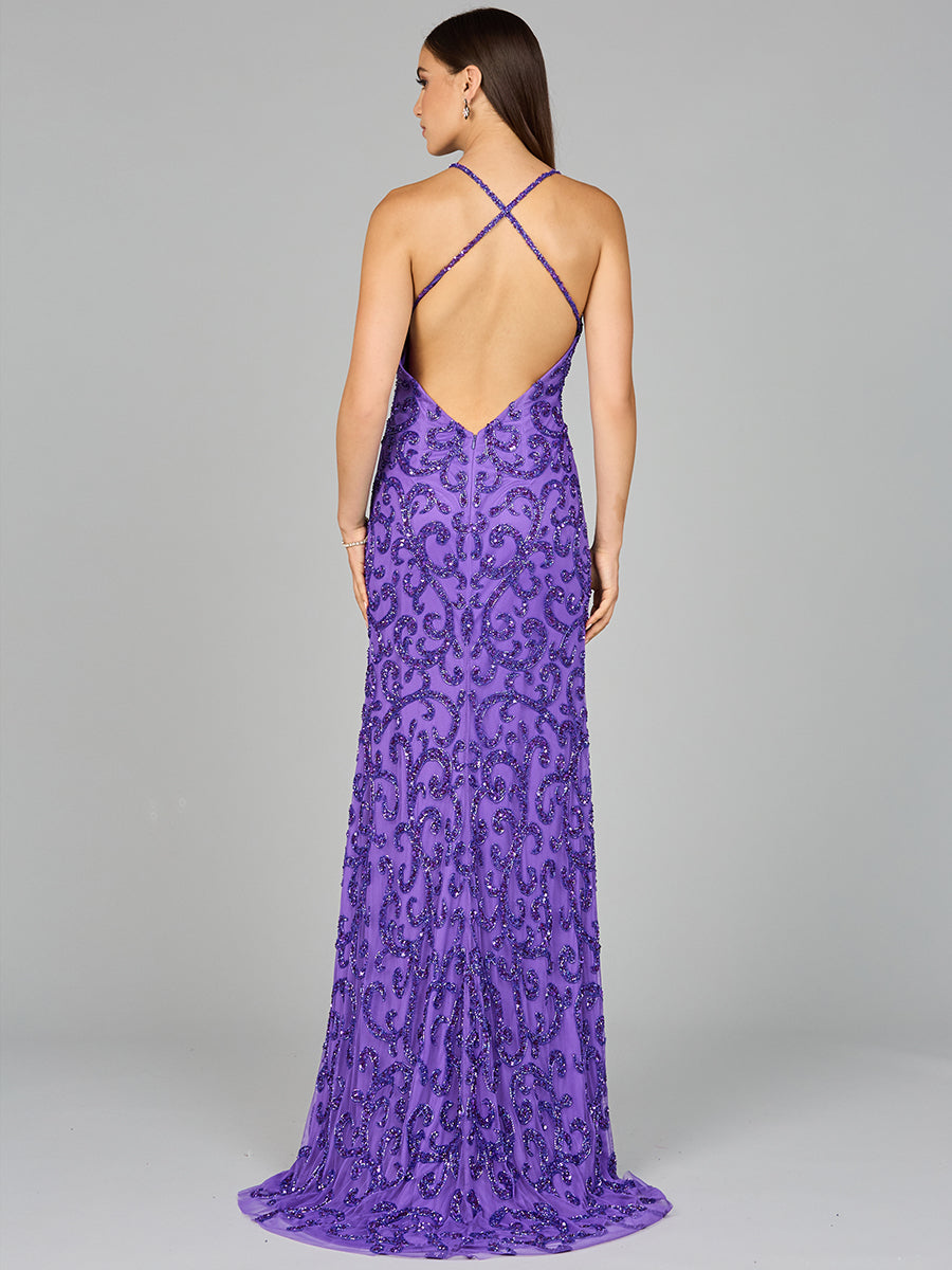 Sultry Beaded Gown with Slit by Lara New York