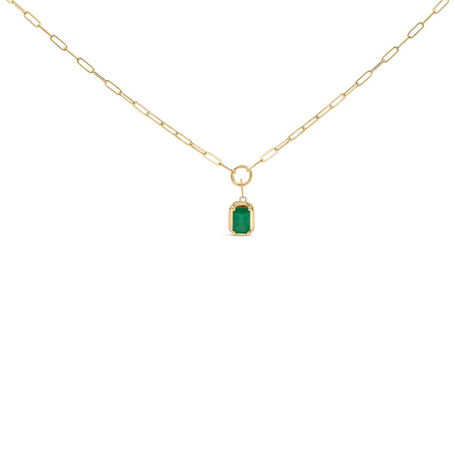 10K Yellow Gold Emerald Cut 6x4 MM Green Emerald Solitaire Pendant Necklace - 18 inch by Bids.com