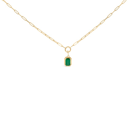 10K Yellow Gold Emerald Cut 6x4 MM Green Emerald Solitaire Pendant Necklace - 18 inch by Bids.com