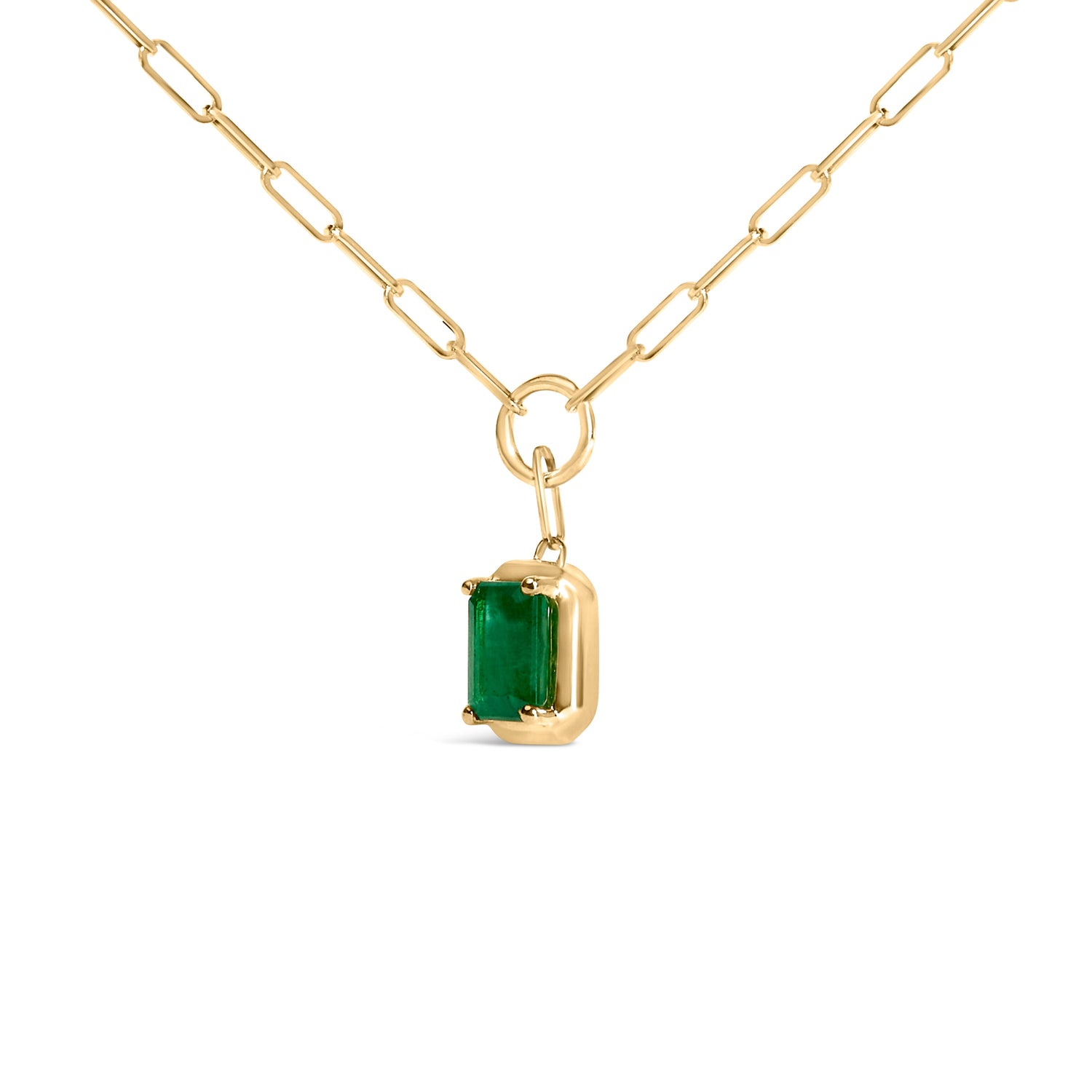 10K Yellow Gold Emerald Cut 6x4 MM Green Emerald Solitaire Pendant Necklace - 18 inch by Bids.com