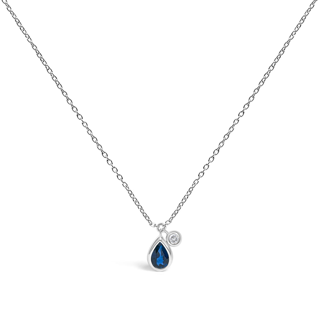 14K White Gold 6x4mm Pear Blue Sapphire and Diamond Accent Charm Pendant Necklace - 18" Inches by Bids.com