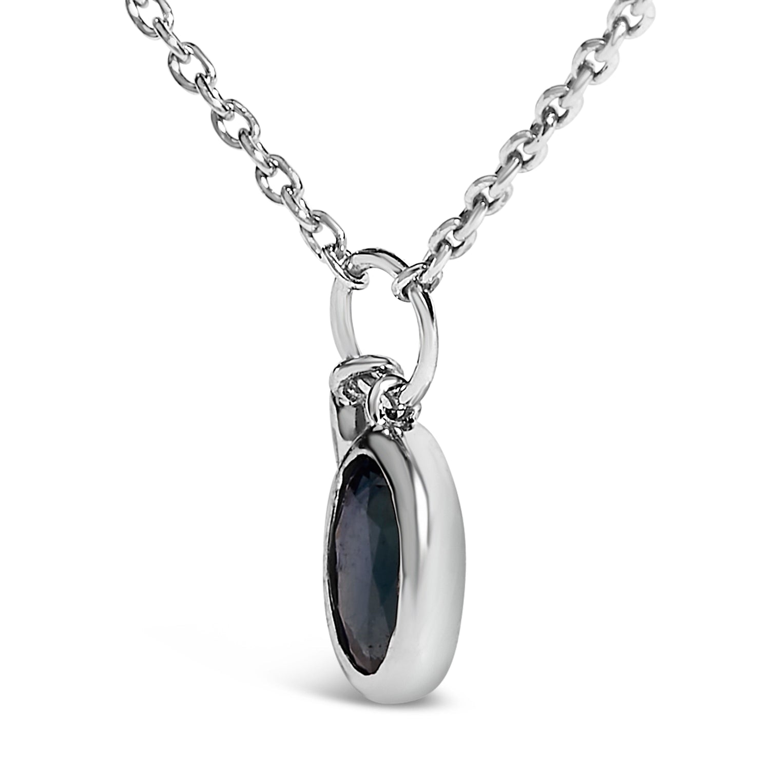 10K White Gold Oval Blue Sapphire and Diamond Double Charm Pendant Necklace - 18" Inches  DestGlow
