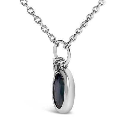10K White Gold Oval Blue Sapphire and Diamond Double Charm Pendant Necklace - 18" Inches  DestGlow