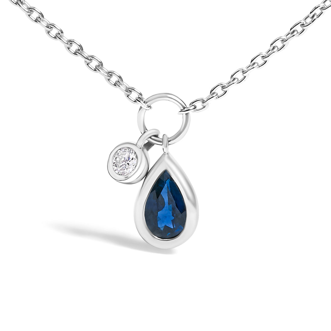 10K White Gold 6x4 mm Pear Blue Sapphire and Diamond Accent Charm Pendant Necklace - 18" Inches by Bids.com