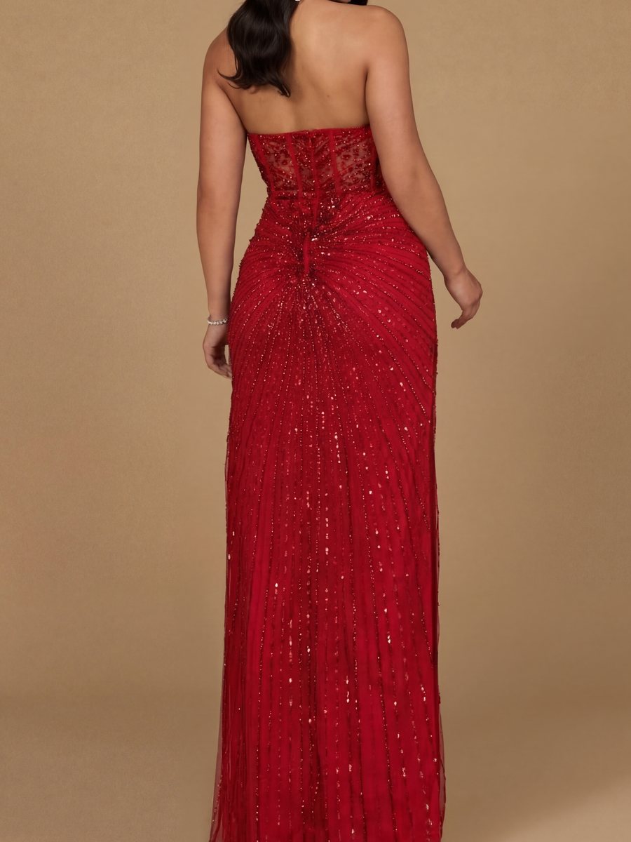 Embellished Strapless Gown with Slit | 9953 by Lara New York