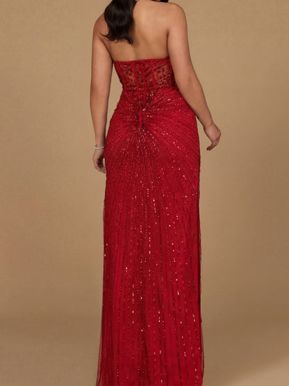 Embellished Strapless Gown with Slit | 9953 by Lara New York