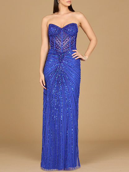 Embellished Strapless Gown with Slit | 9953 by Lara New York