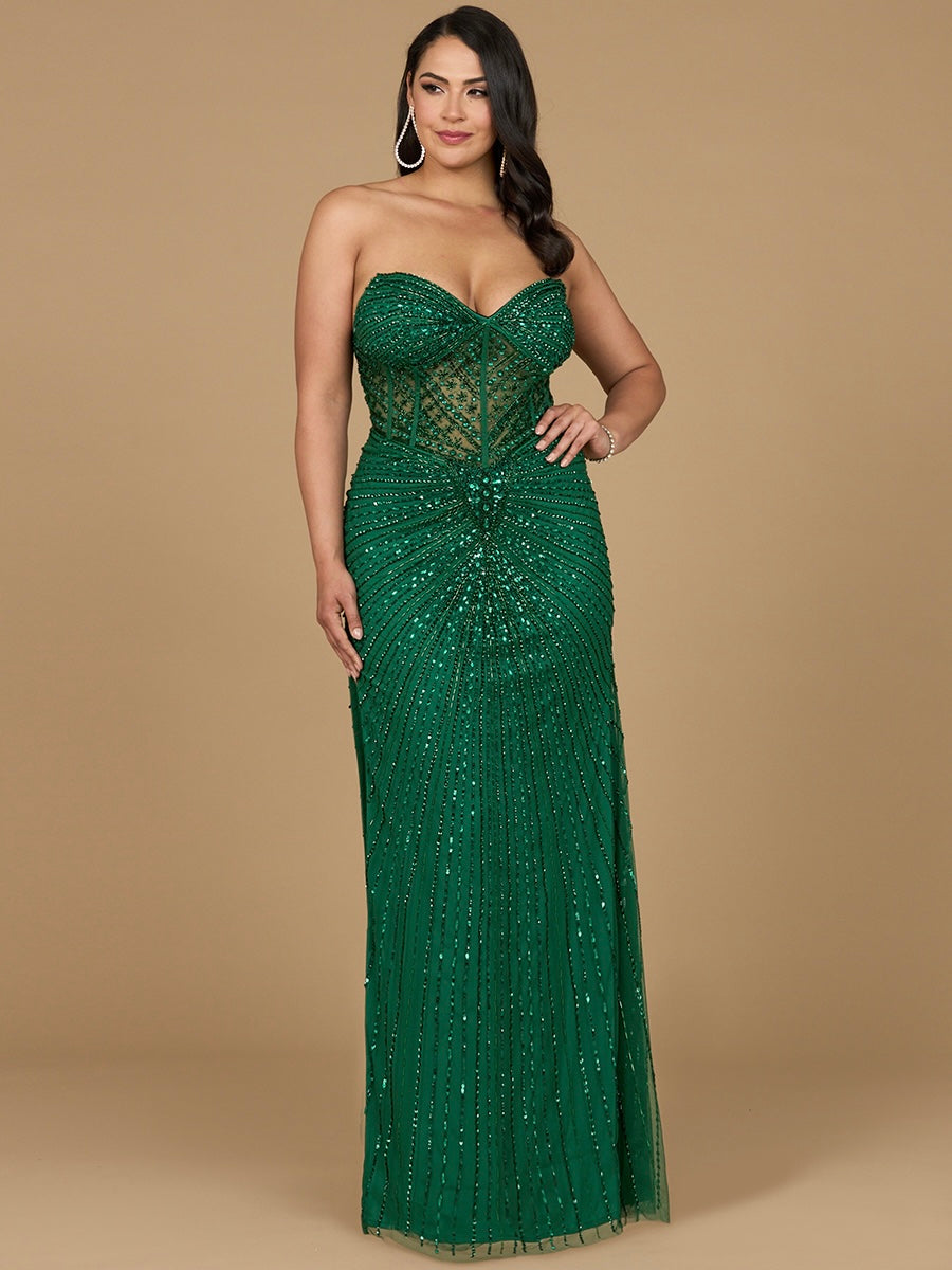 Embellished Strapless Gown with Slit | 9953 by Lara New York