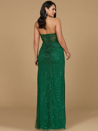 Embellished Strapless Gown with Slit | 9953 by Lara New York