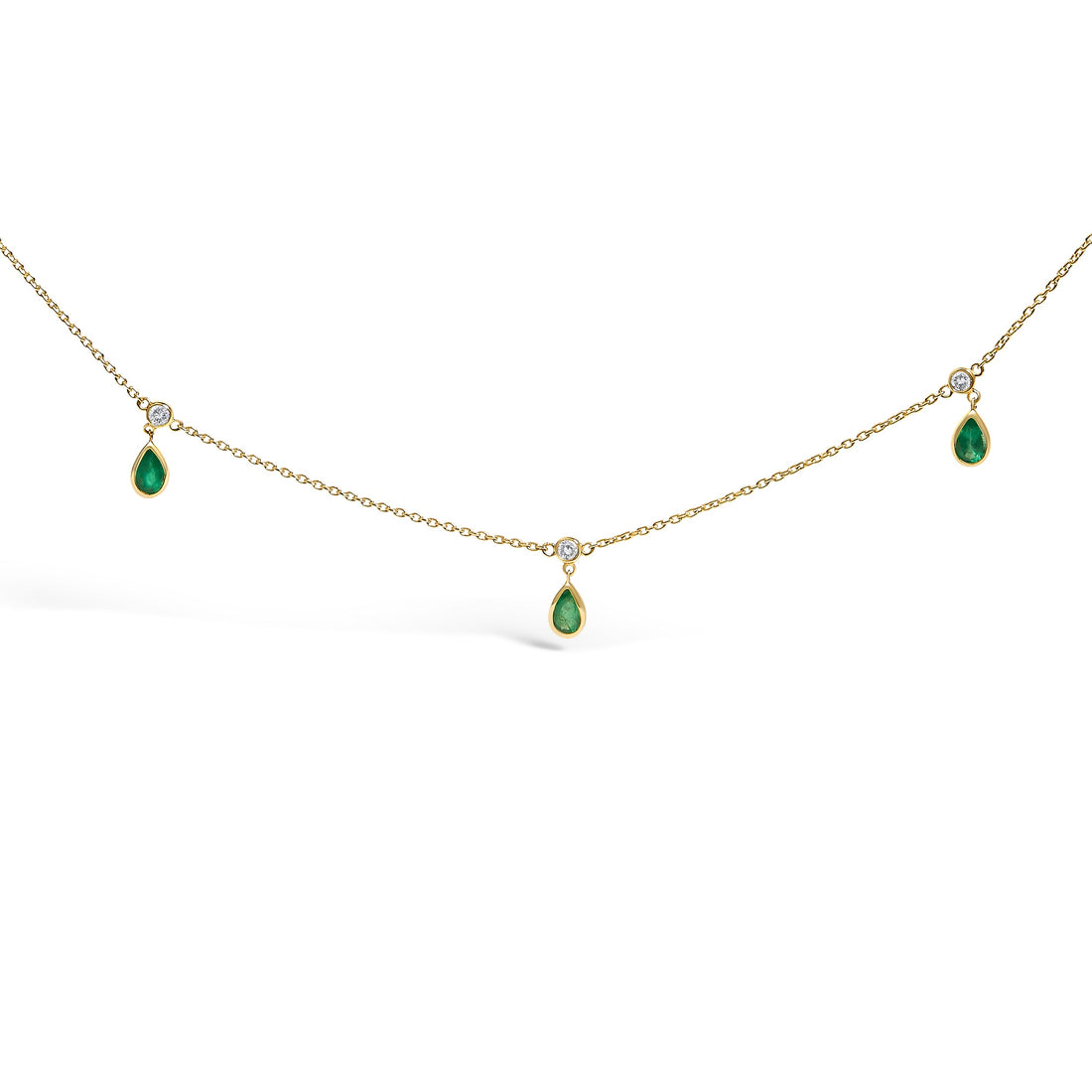 10K Yellow Gold Dangling 5x3 mm Green Emerald and Diamond Station Necklace - 18" Inches by Bids.com