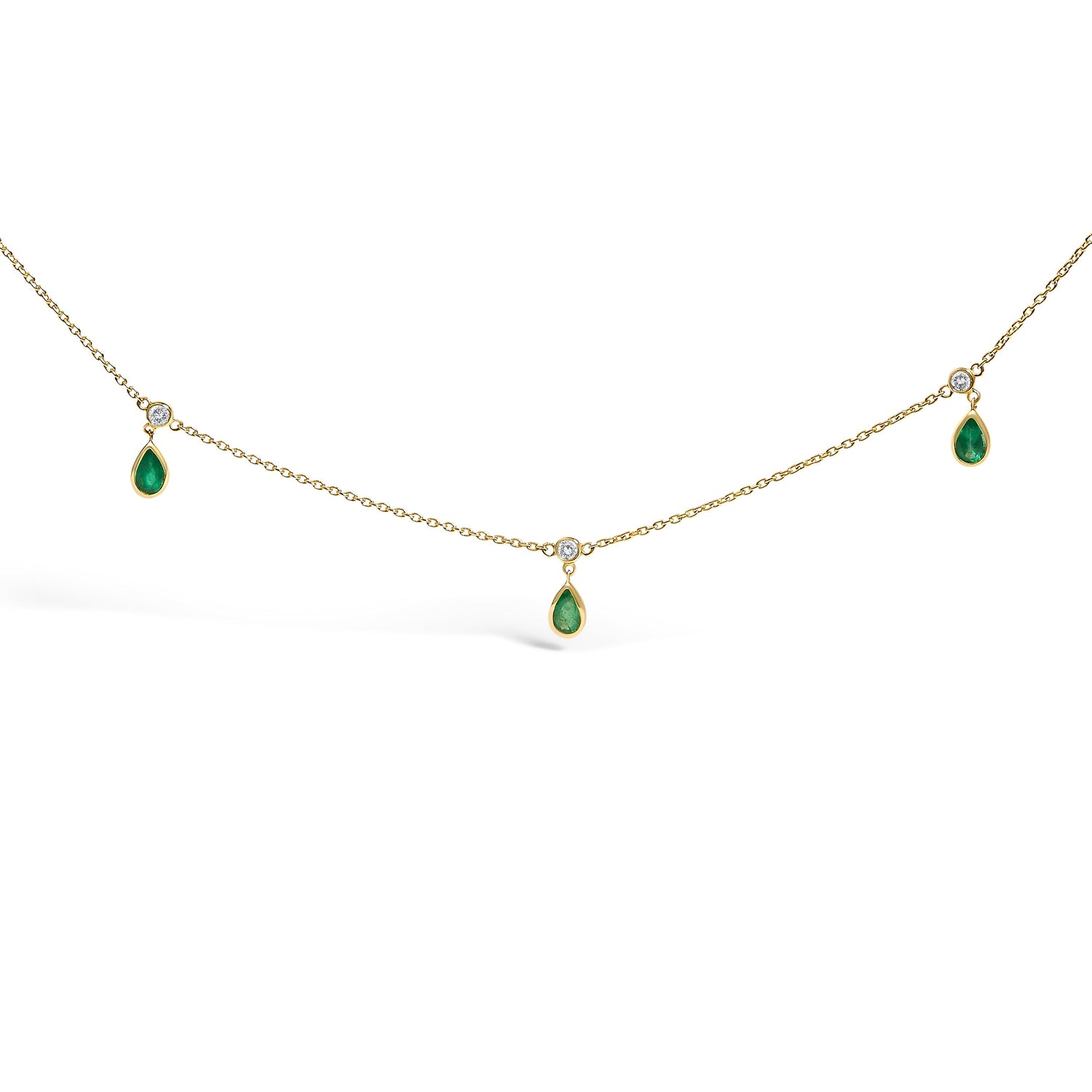 10K Yellow Gold Dangling 5x3 mm Green Emerald and Diamond Station Necklace - 18" Inches by Bids.com