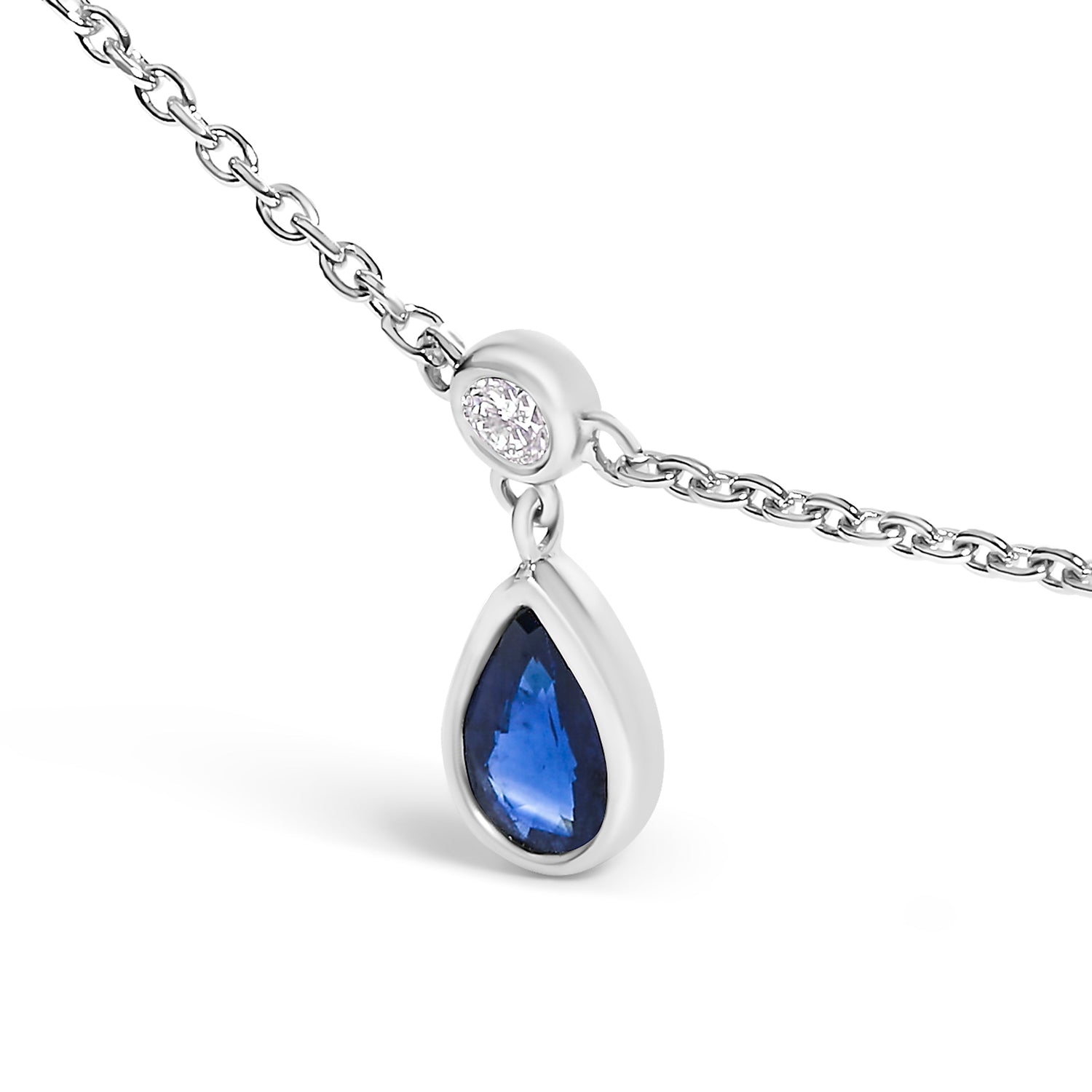 10K White Gold Dangling 5x3 mm Pear Blue Sapphire and Diamond Station Necklace - 18" Inches by Bids.com