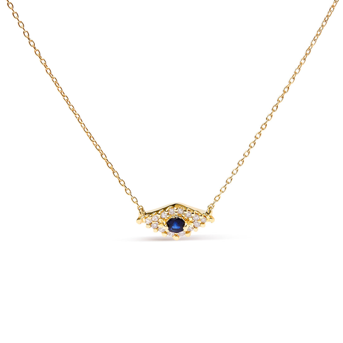 10K Yellow Gold Blue Sapphire and Diamond Accented Evil Eye 18" Inch Pendant Necklace (H-I Color, I1-I2 Clarity) by Bids.com