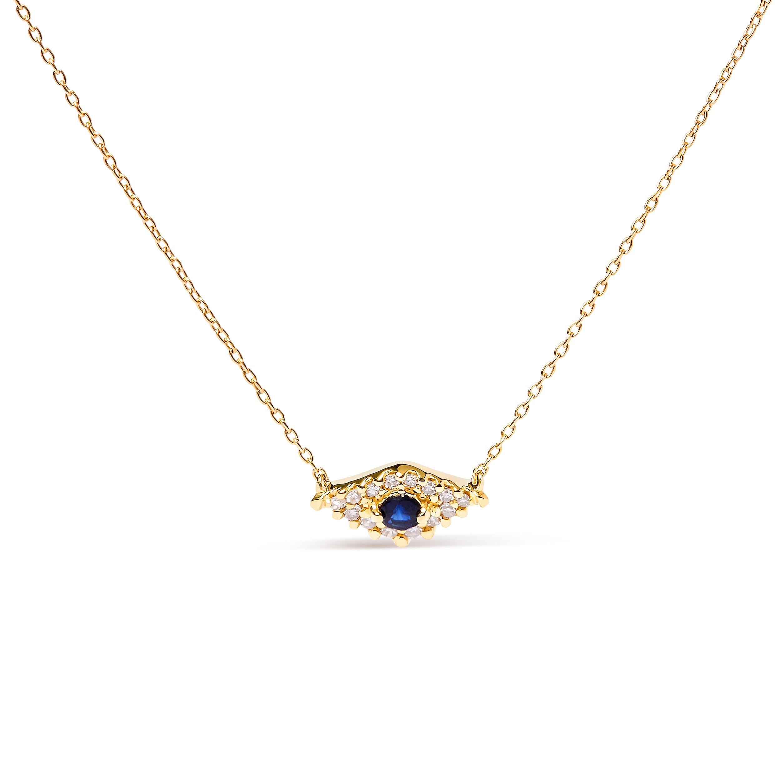 10K Yellow Gold Blue Sapphire and Diamond Accented Evil Eye 18" Inch Pendant Necklace (H-I Color, I1-I2 Clarity) by Bids.com