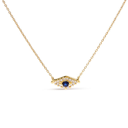 10K Yellow Gold Blue Sapphire and Diamond Accented Evil Eye 18" Inch Pendant Necklace (H-I Color, I1-I2 Clarity) by Bids.com