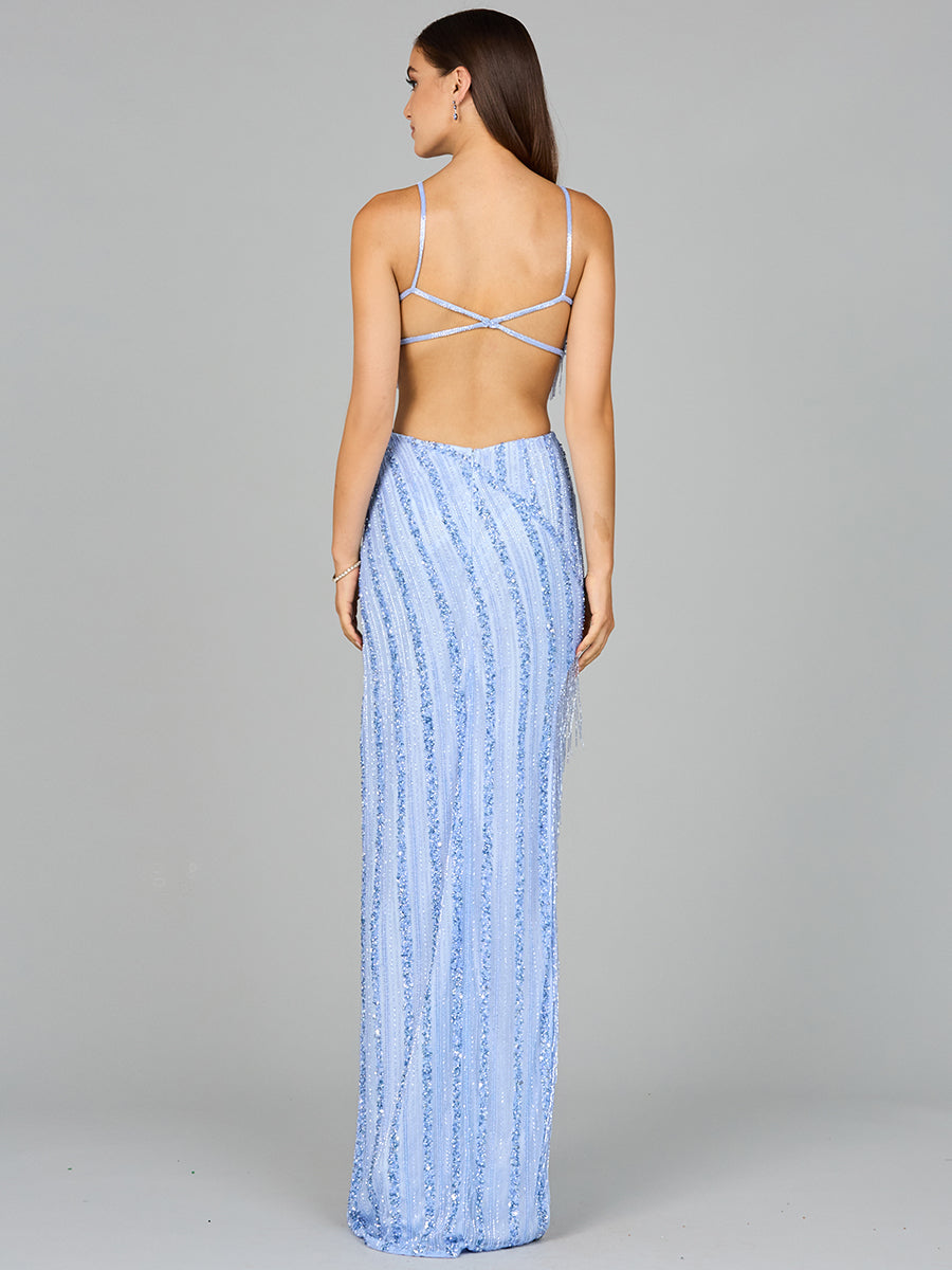 Cutout Beaded Gown with Fringes by Lara New York