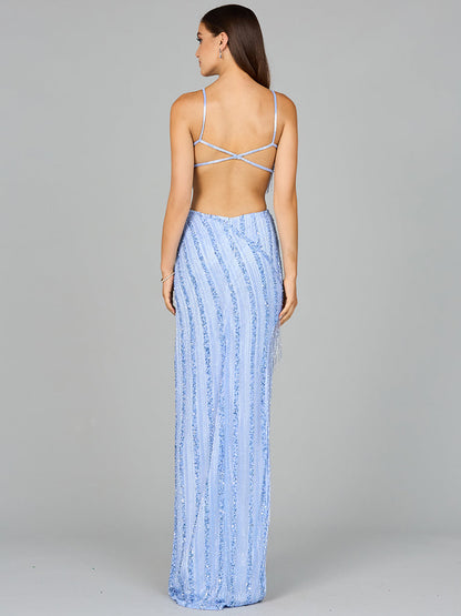 Cutout Beaded Gown with Fringes by Lara New York