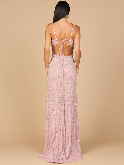 Embellished Gown with Slit And Low Back by Lara New York