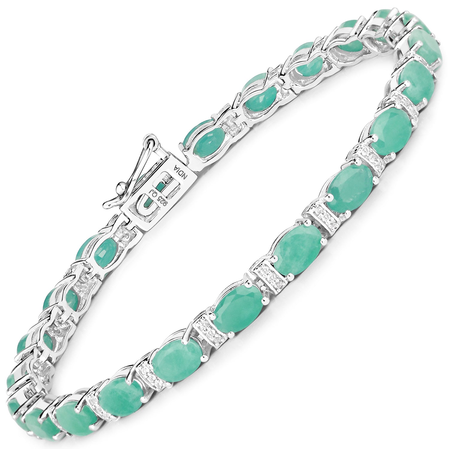10.47 Carat Genuine Emerald and White Topaz .925 Sterling Silver Bracelet  DestGlow