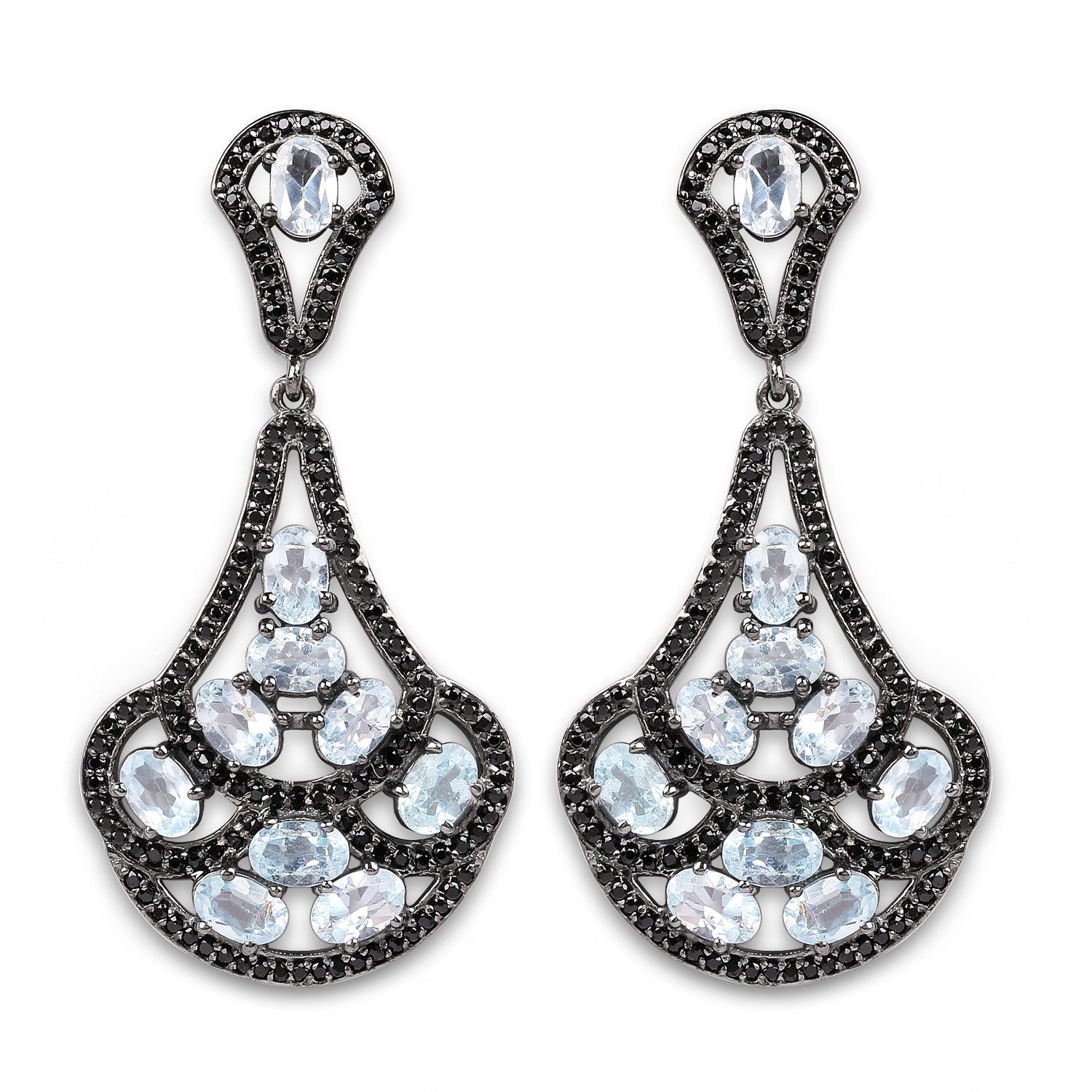 12.19 Carat Genuine Blue Topaz and Black Spinel .925 Sterling Silver Earrings  DestGlow