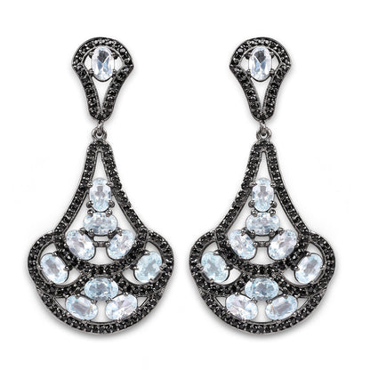 12.19 Carat Genuine Blue Topaz and Black Spinel .925 Sterling Silver Earrings  DestGlow
