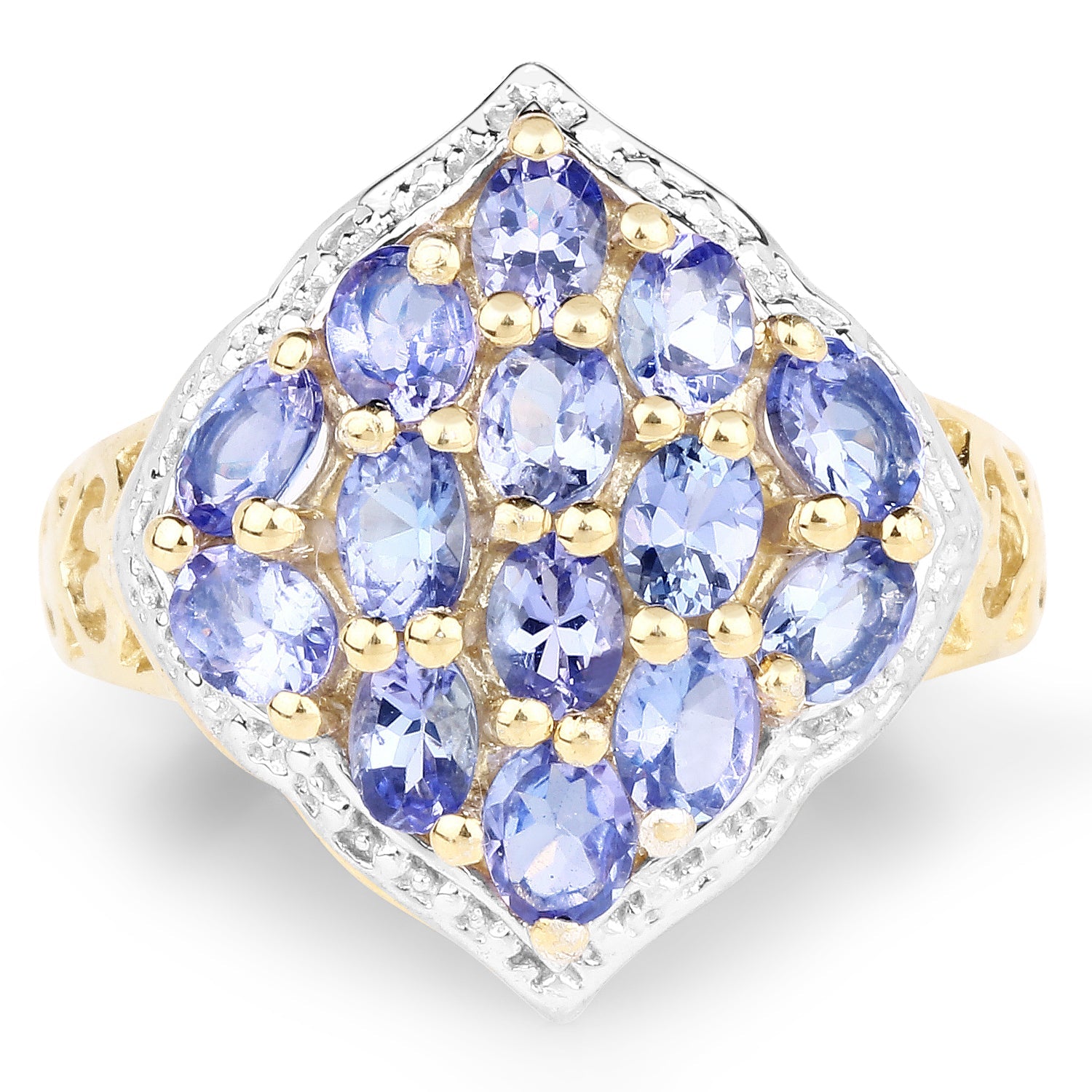 14K Yellow Gold Plated 2.38 Carat Genuine Tanzanite .925 Sterling Silver Ring by Bids.com