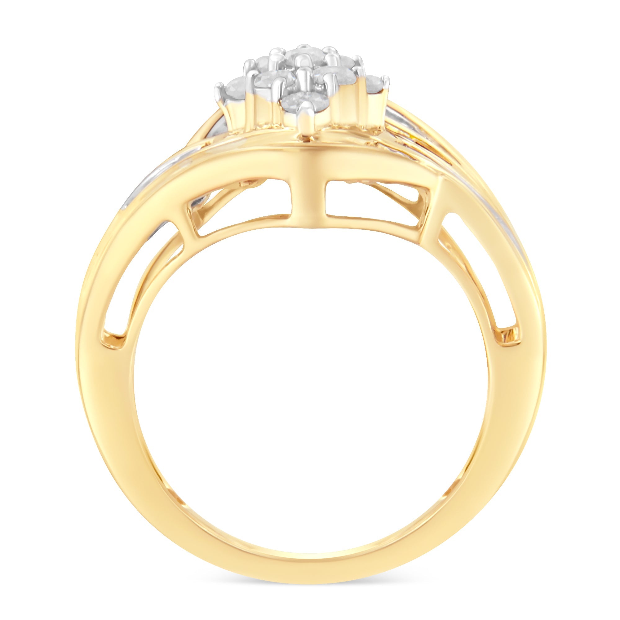 10K Yellow Gold Diamond Bypass Cluster Ring (1 Cttw, I-J Color, I2-I3 Clarity) - Size 7 by Bids.com
