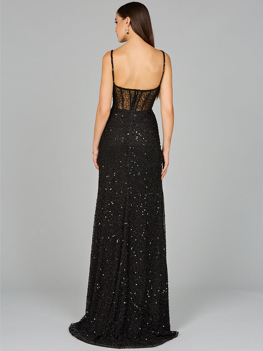 Elegant Corset Gown with Slit by Lara New York