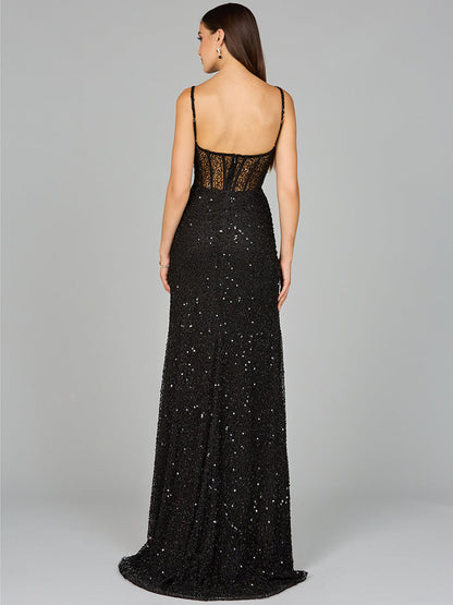 Elegant Corset Gown with Slit by Lara New York