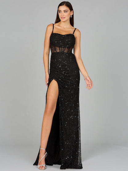 Elegant Corset Gown with Slit by Lara New York