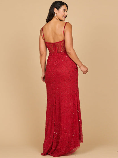 Elegant Corset Gown with Slit by Lara New York