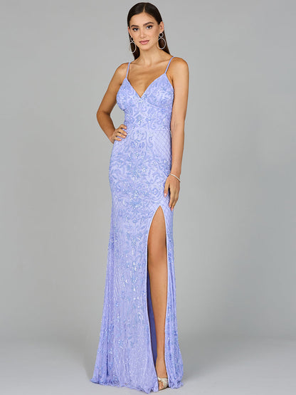 Body Con V-Neck Beaded Gown by Lara New York