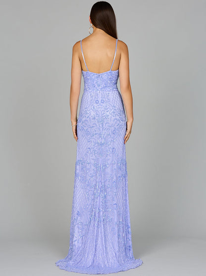 Body Con V-Neck Beaded Gown by Lara New York
