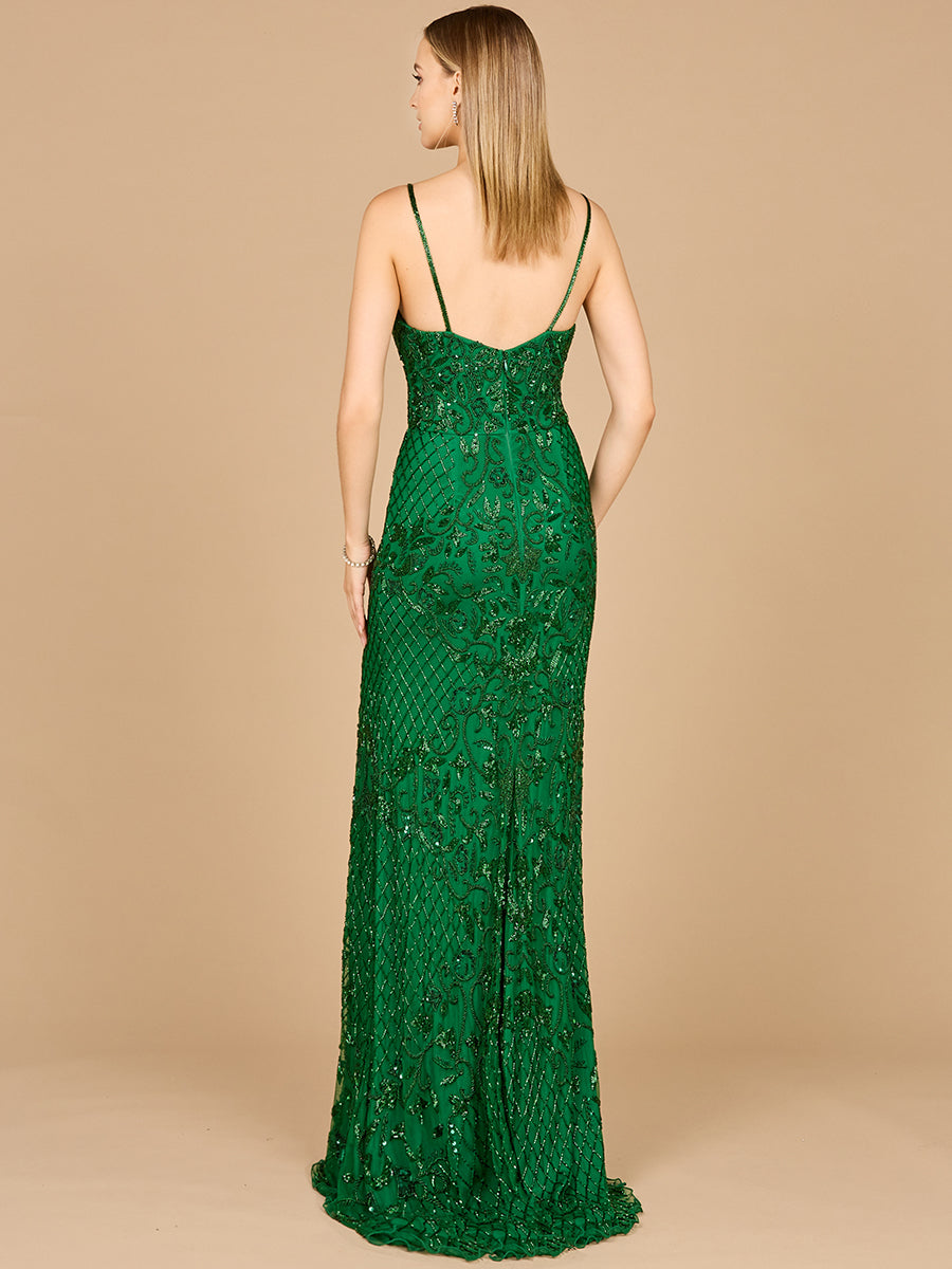 Body Con V-Neck Beaded Gown by Lara New York