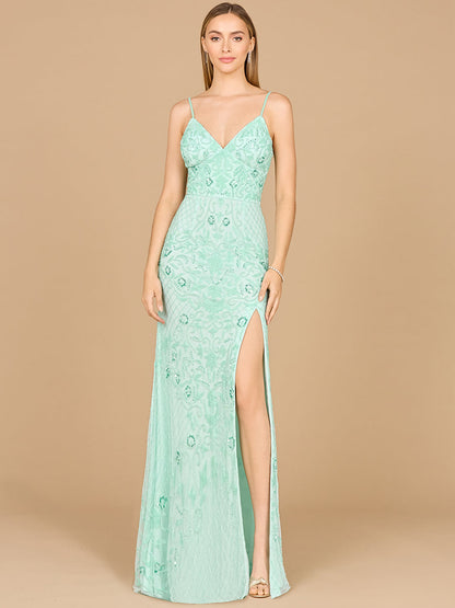 Body Con V-Neck Beaded Gown by Lara New York