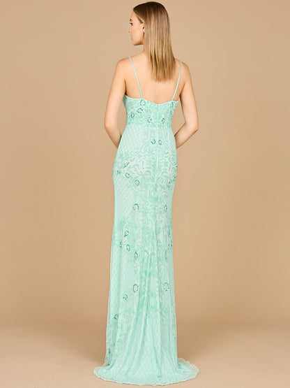 Body Con V-Neck Beaded Gown by Lara New York