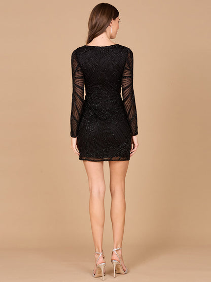 Long Sleeve V-Neck Cocktail Dress by Lara New York