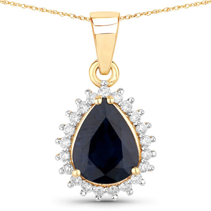 2.09 Carat Genuine Blue Sapphire and White Diamond 14K Yellow Gold Pendant by Bids.com