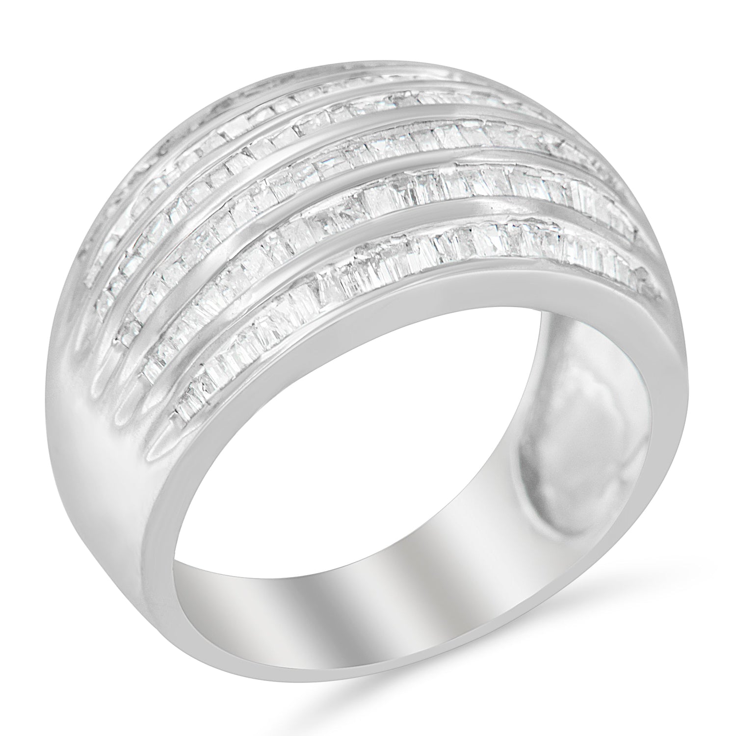 .925 Sterling Silver 1.0 Cttw Baguette-Cut Diamond 6-Row Channel Set Domed Tapered Cocktail Fashion Ring (H-I Color, I2-I3 Clarity) - Size 6-1/2 by Bids.com