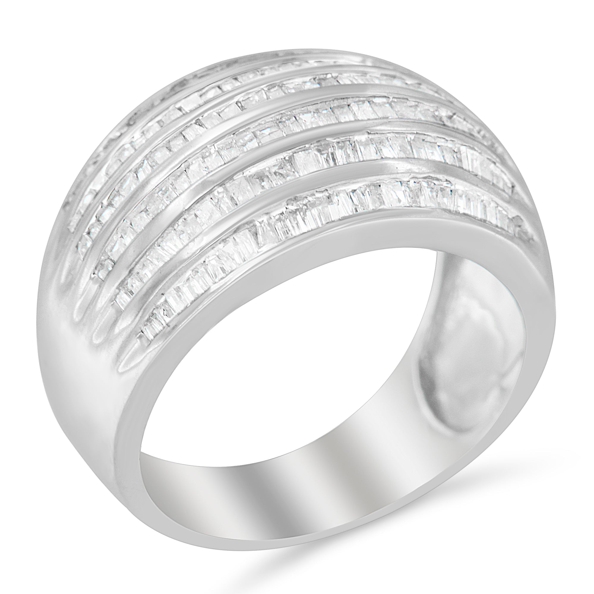 .925 Sterling Silver 1.0 Cttw Baguette-Cut Diamond 6-Row Channel Set Domed Tapered Cocktail Fashion Ring (H-I Color, I2-I3 Clarity) - Size 6-1/2 by Bids.com