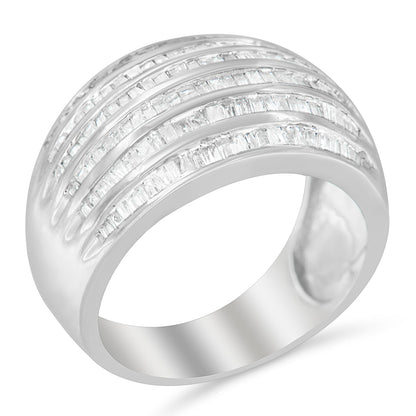 .925 Sterling Silver 1.0 Cttw Baguette-Cut Diamond 6-Row Channel Set Domed Tapered Cocktail Fashion Ring (H-I Color, I2-I3 Clarity) - Size 6-1/2 by Bids.com