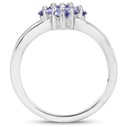 1.71 Carat Genuine Tanzanite and White Topaz .925 Sterling Silver Ring  DestGlow