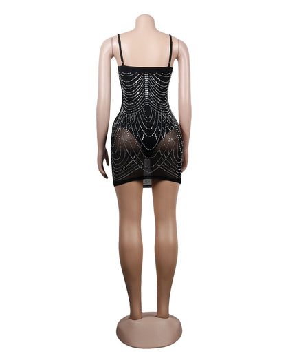 Sexy Slim Fit Rhinestone Tassel Dress by Ragazza
